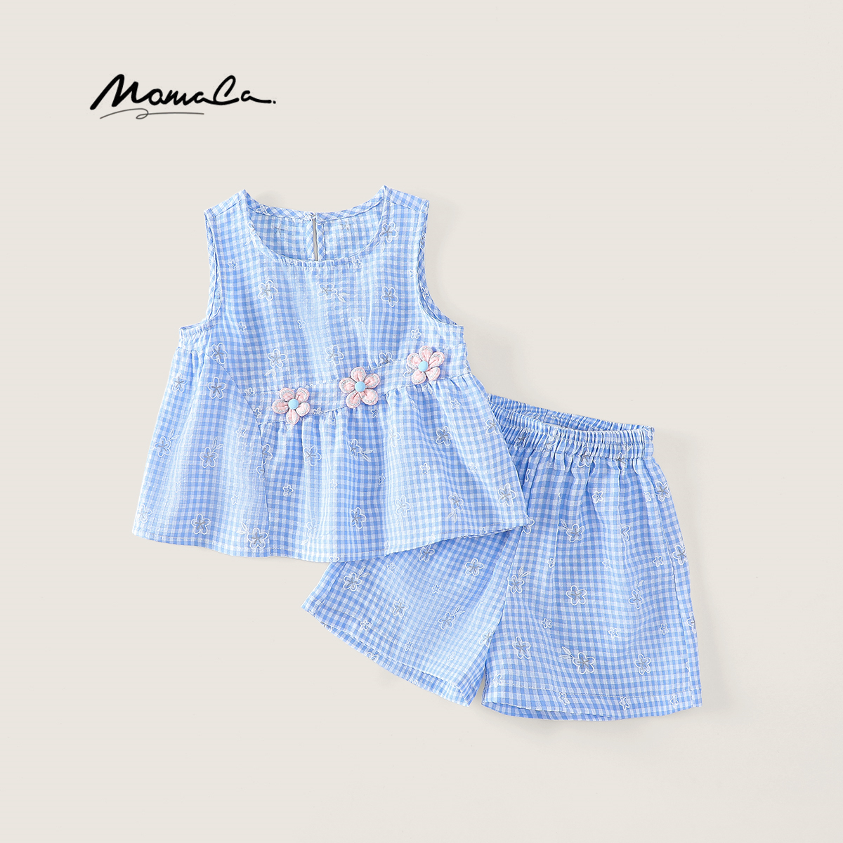 MOMOCO女童夏季韩系立体花朵时尚无袖套装77630578073