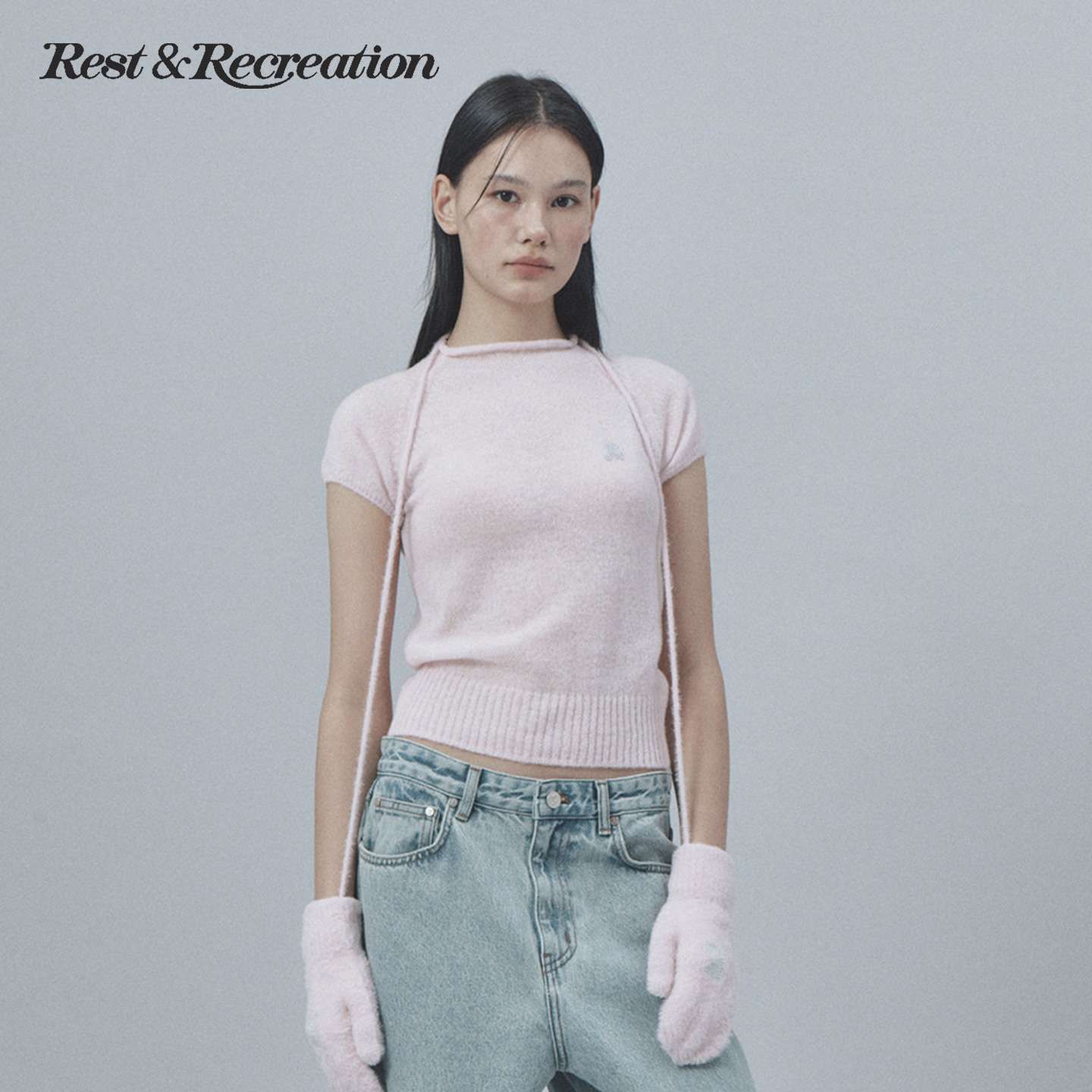 【含绵羊毛】RestandRecreation官方插肩袖针织刺绣半袖上衣秋冬RR