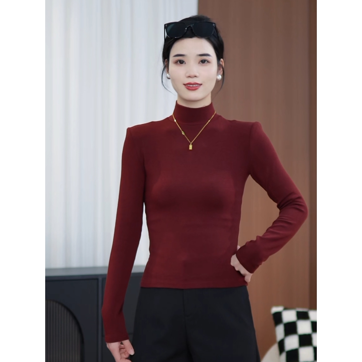 秋季新款半高领显瘦内搭打底衫修身百搭气质长袖T恤女