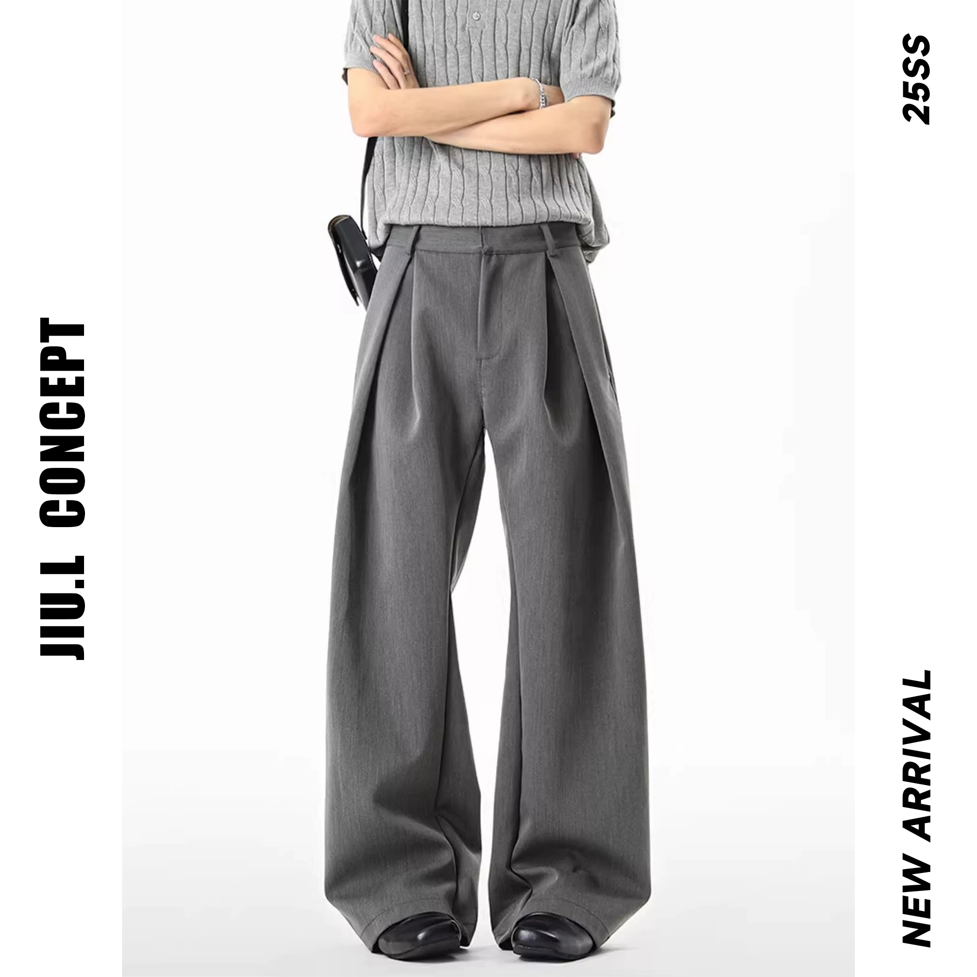 JIU.L 【高配版本】立体A字廓形双层褶弯刀西裤宽松cleanfit长裤