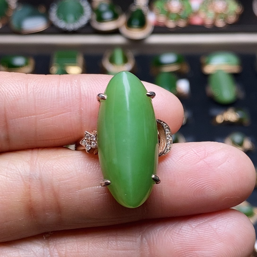 和田玉（碧玉）戒指银S925镶嵌
