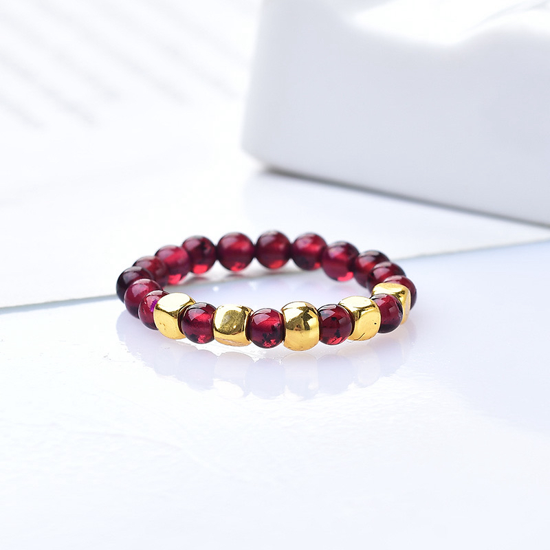 【黄金补贴】足金圆珠搭配石榴石戒指（带证书礼盒）