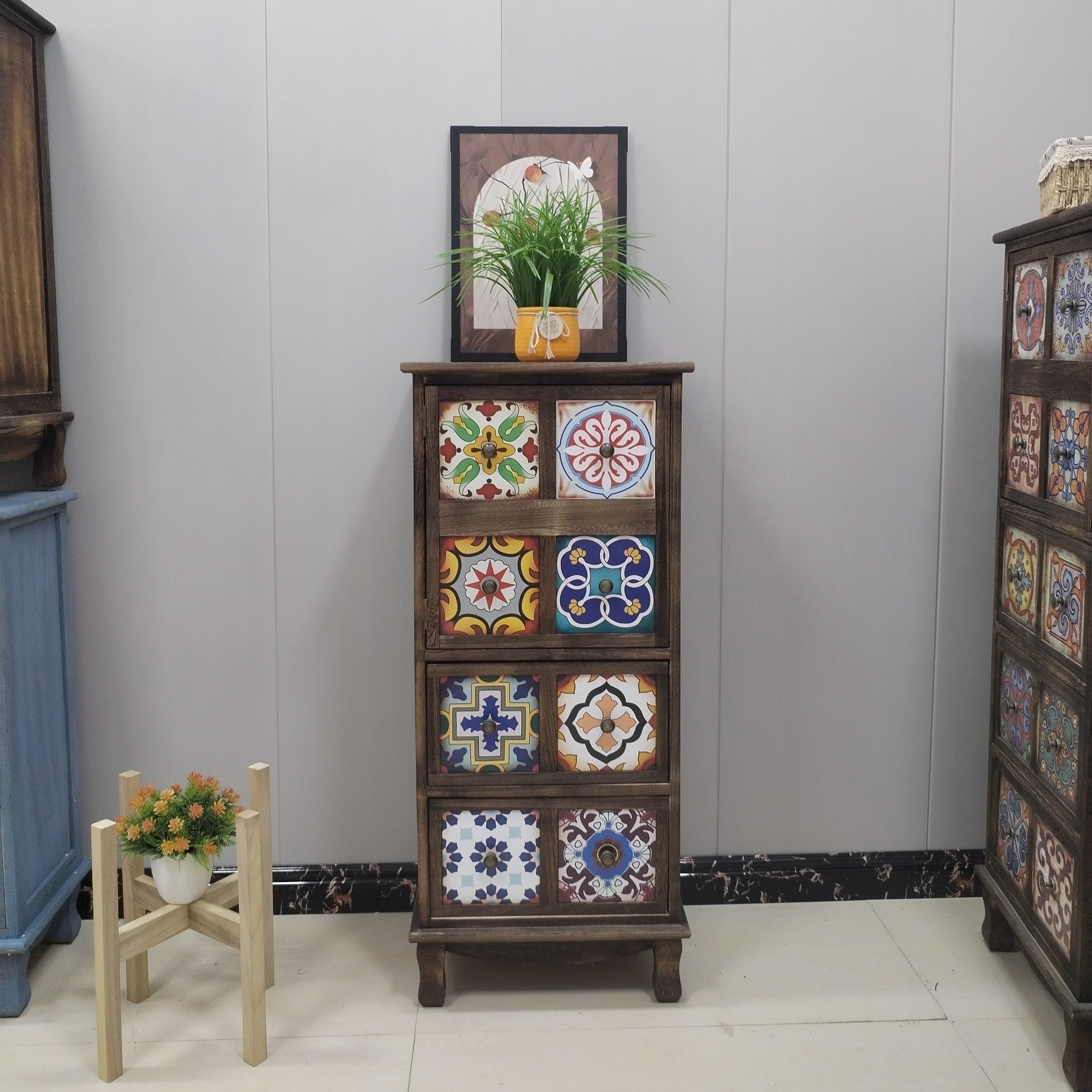 长43*深34*高99cm复古收纳柜实木美式客厅边柜大容量带门储物柜