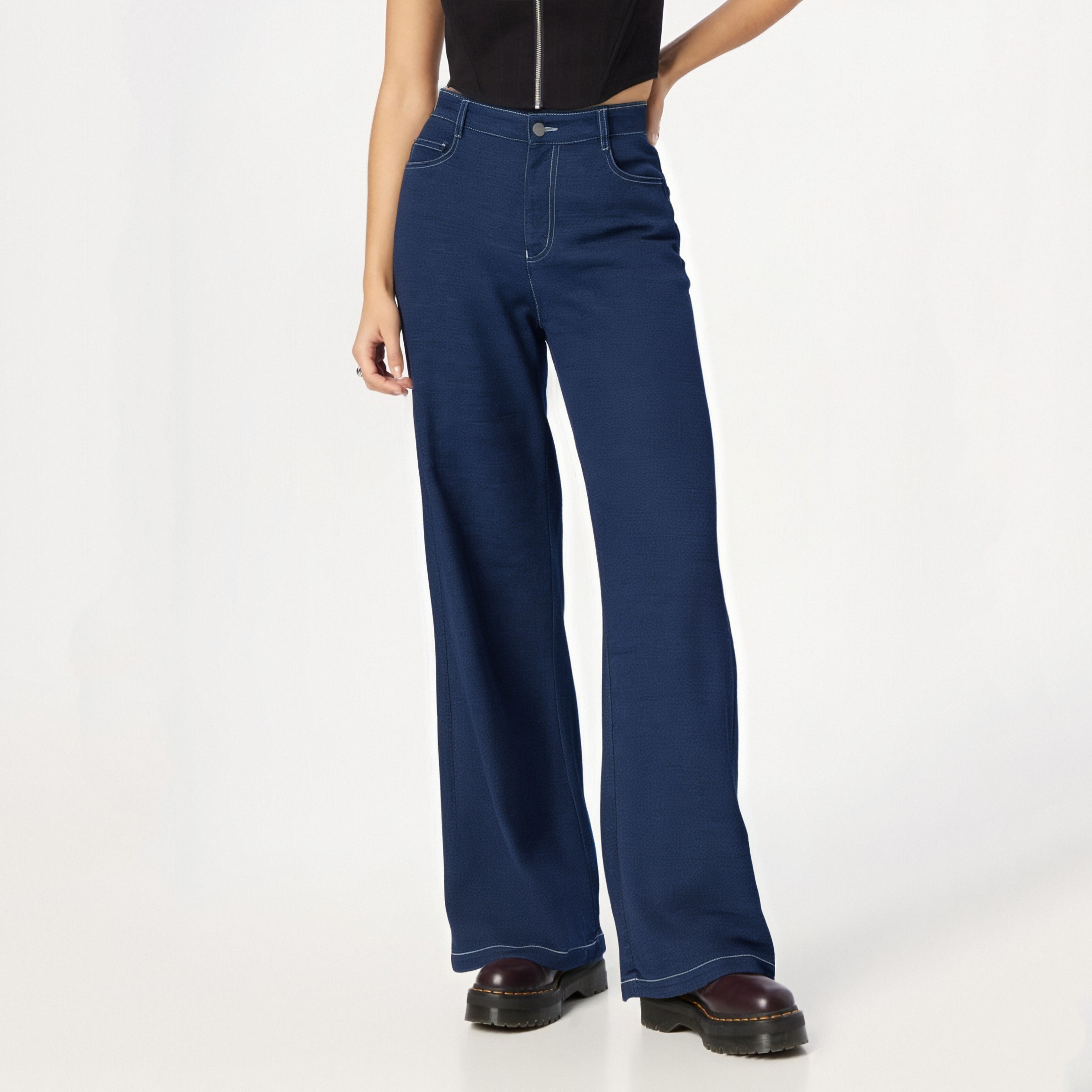 櫟丝御锦柞蚕丝针织水洗牛仔女裤喇叭裤显瘦牛仔裤休闲百搭