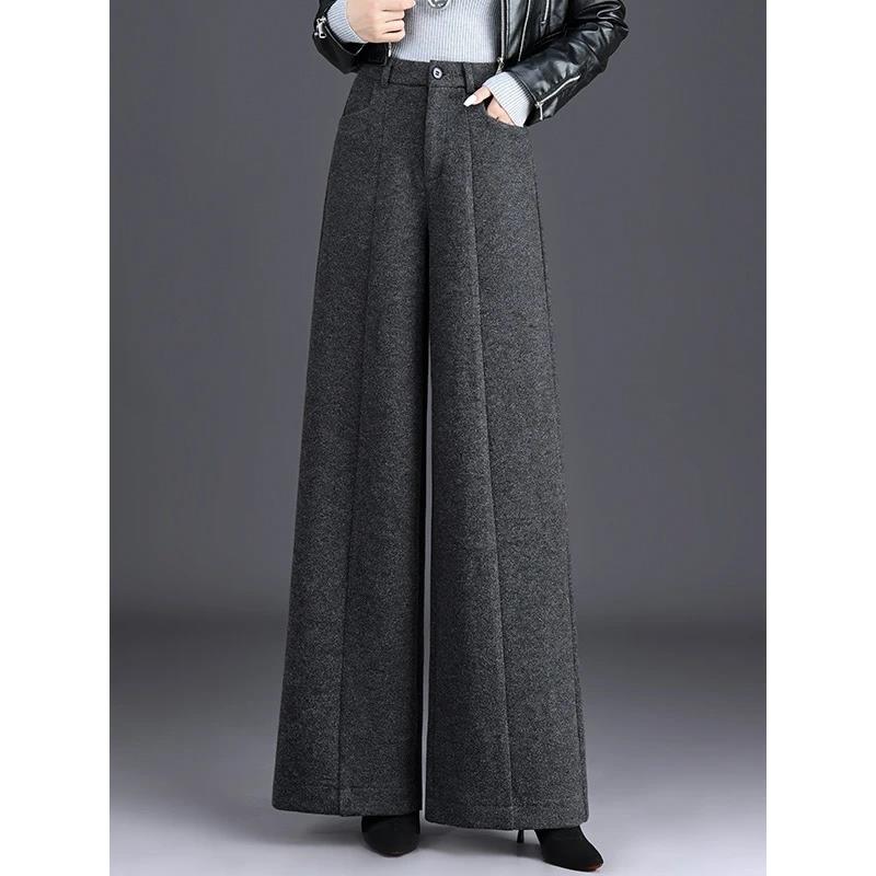 加绒加厚百搭阔腿裤2025冬季新款女裤高腰显瘦遮胯休闲大脚长裤潮