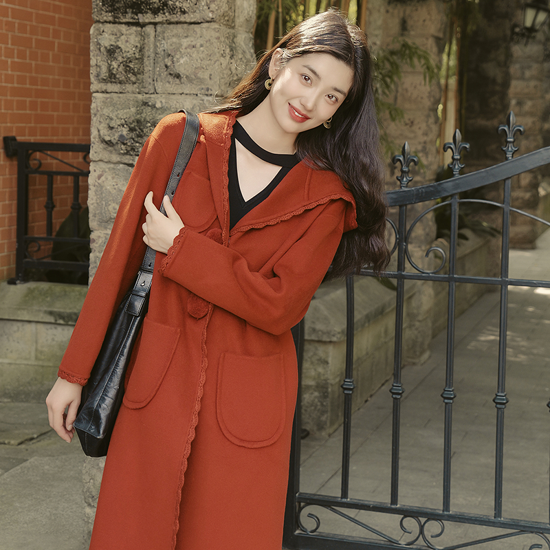 MSLAN【商场同款】冬季新款休闲连帽百搭时尚双面呢大衣外套MFDW190