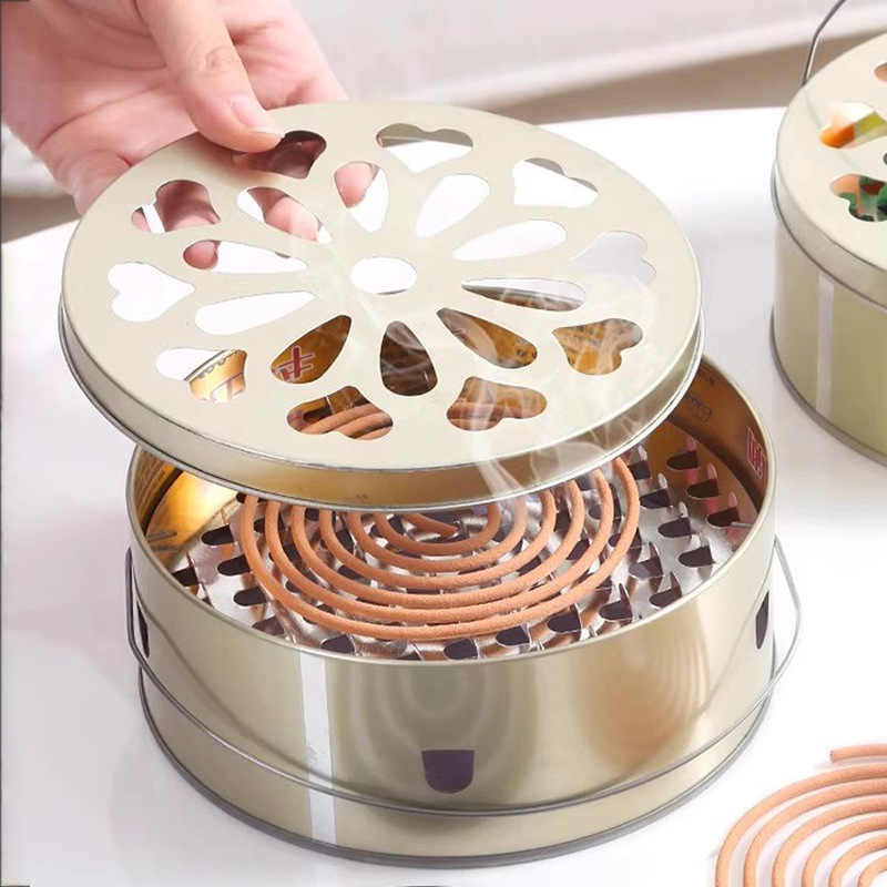 蚊香盘带盖加大加深蚊香盒家用防火接灰盘支架户外野钓手提蚊香盘