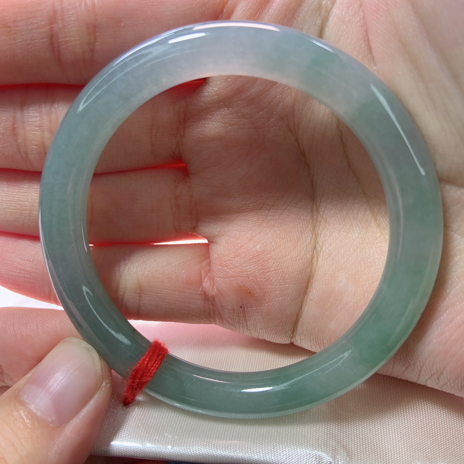 1409号缅甸天然A货翡翠50-51圈口糯冰蓝水圆条手镯