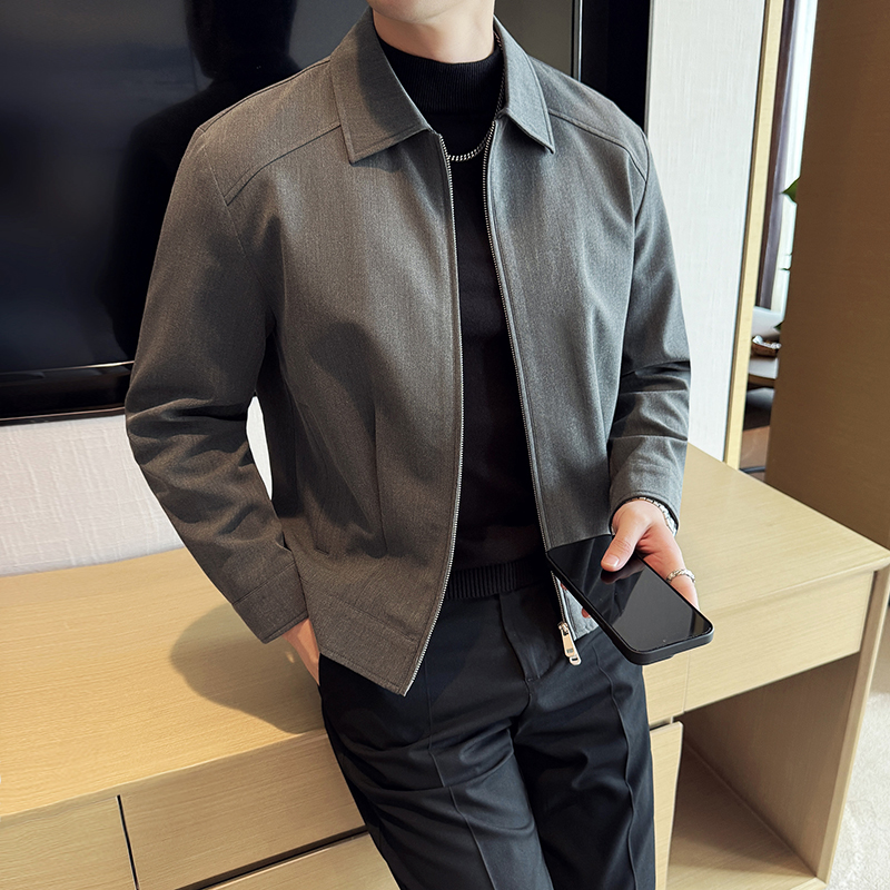 男士外套2025秋季新款韩版修身翻领夹克帅气潮流上衣休闲薄外套男