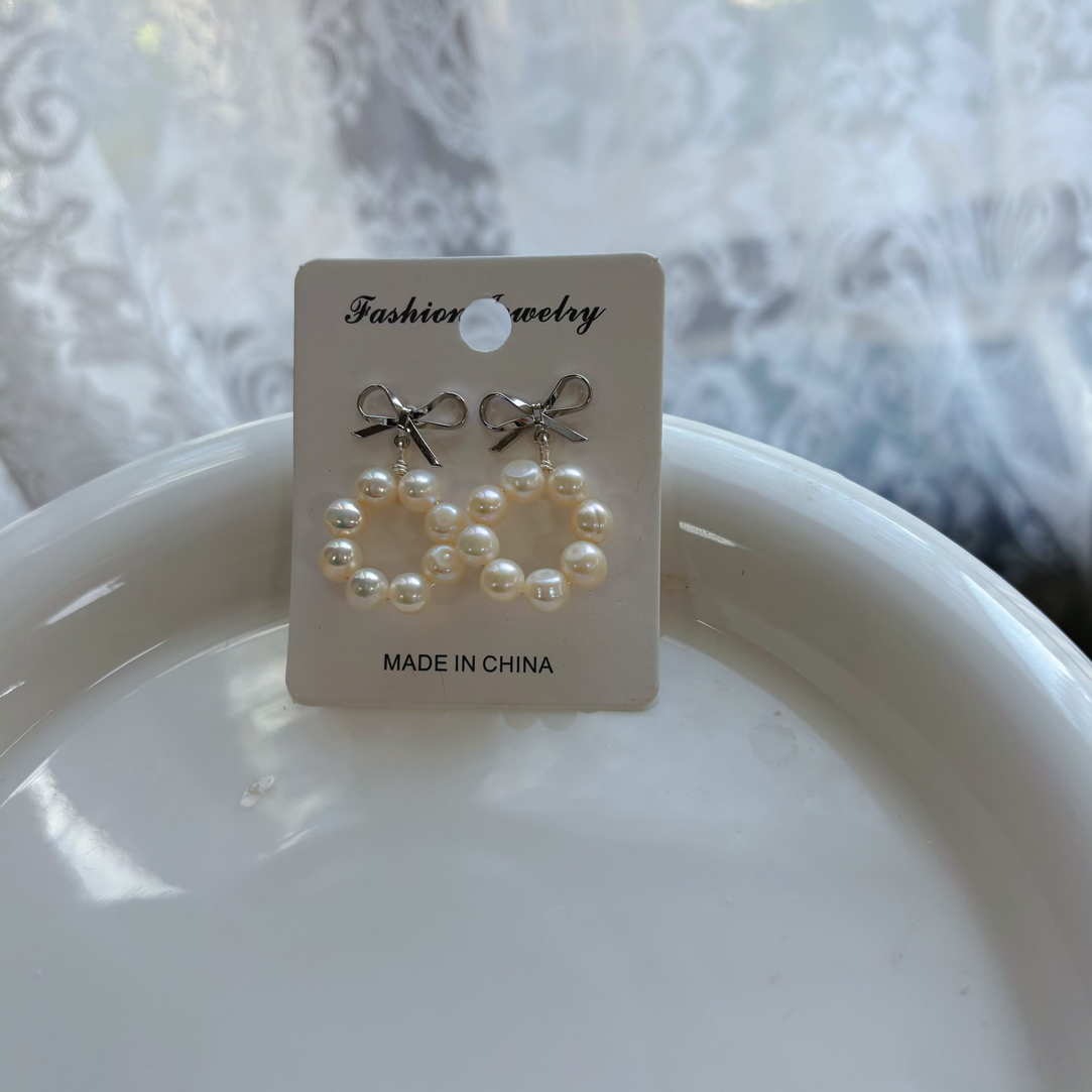 蝴蝶结款甜甜圈银针耳钉文艺气质少女风耳饰