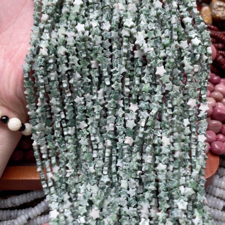 玛瑙/玉髓合金珠宝半成品一条6mm绿点石星星