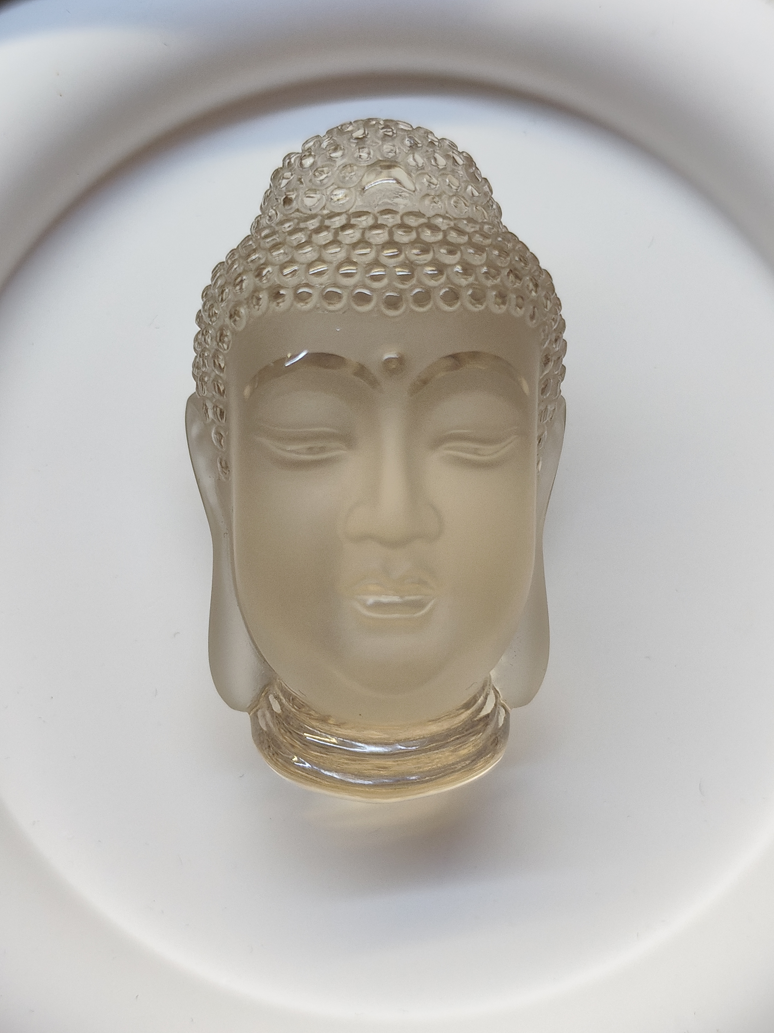 天然巴西茶水晶佛头 大日如来吊坠，晶体干净，55*32*25.6mm，54.9克