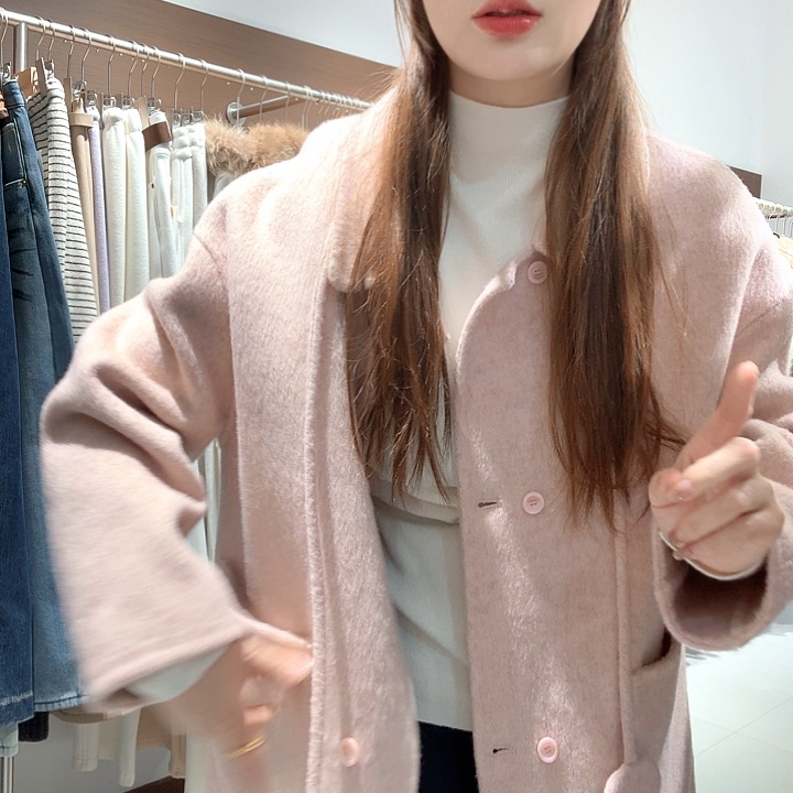 设计师款长款爱心挂绳羊毛大衣