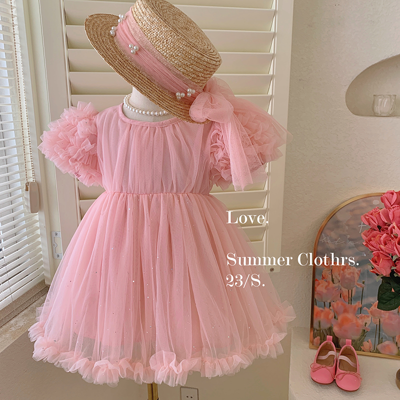 【本妈】夏"粉雾桃丽丝"立体泡泡袖蓬蓬公主连衣裙T23013 19‘9’