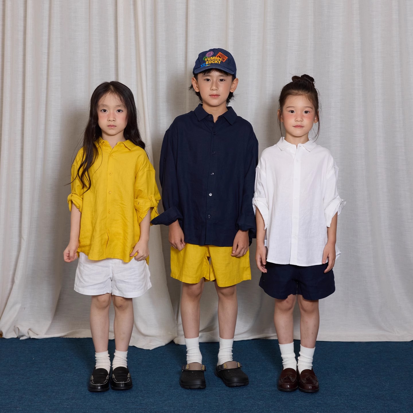 yummy&rocky亲子进口环保A类亚麻透气舒适刺绣衬衣/短裤