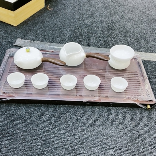 陶瓷家用简约办公冰种侧把套装小号杯加50尺寸茶盘