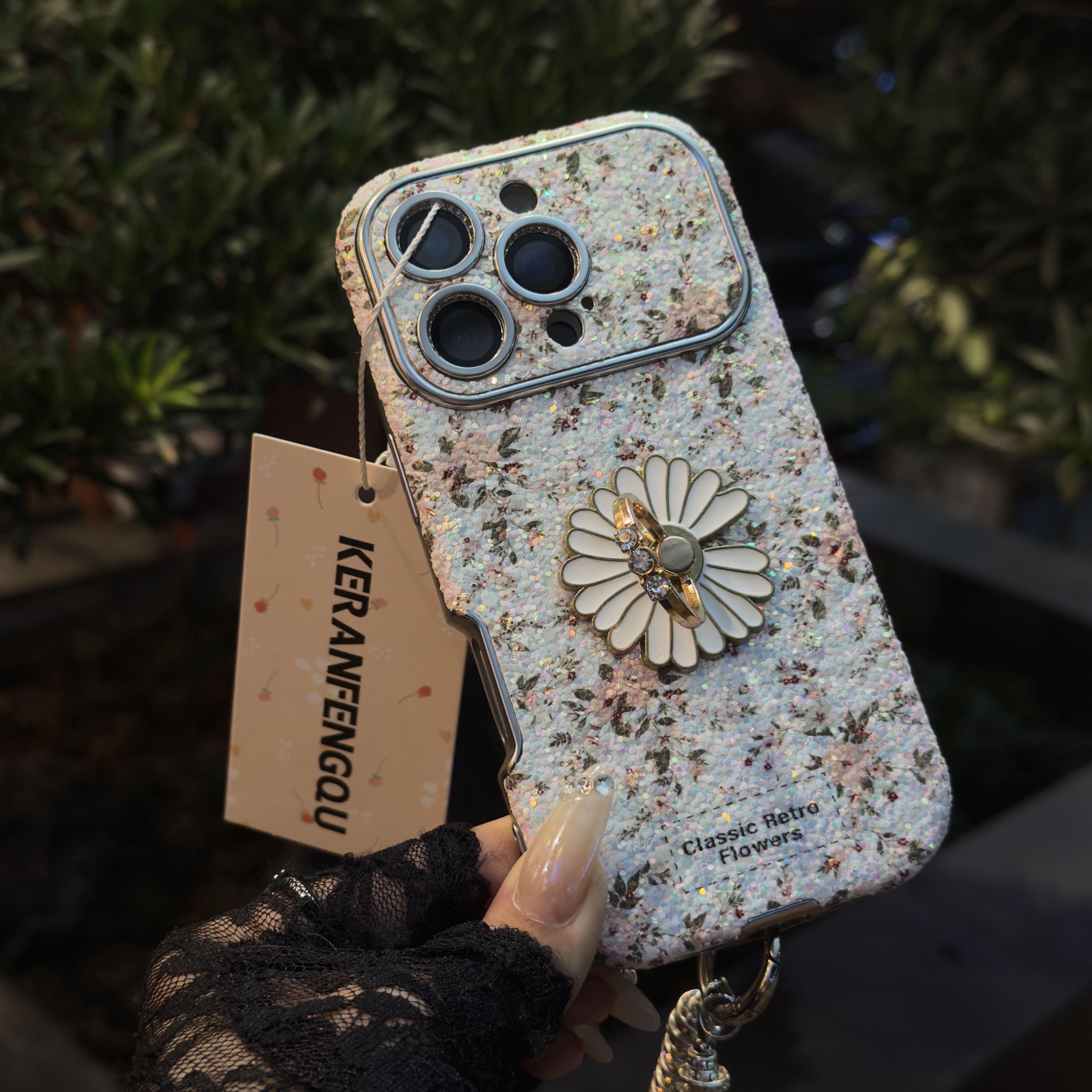 山茶花闪粉电镀大视窗适用苹果16promax/15潮牌全包软边手机壳