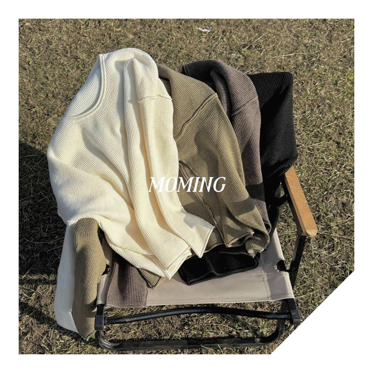 MOMING冬季新品 落木 韩系重工加厚拼接华夫格保暖毛衣