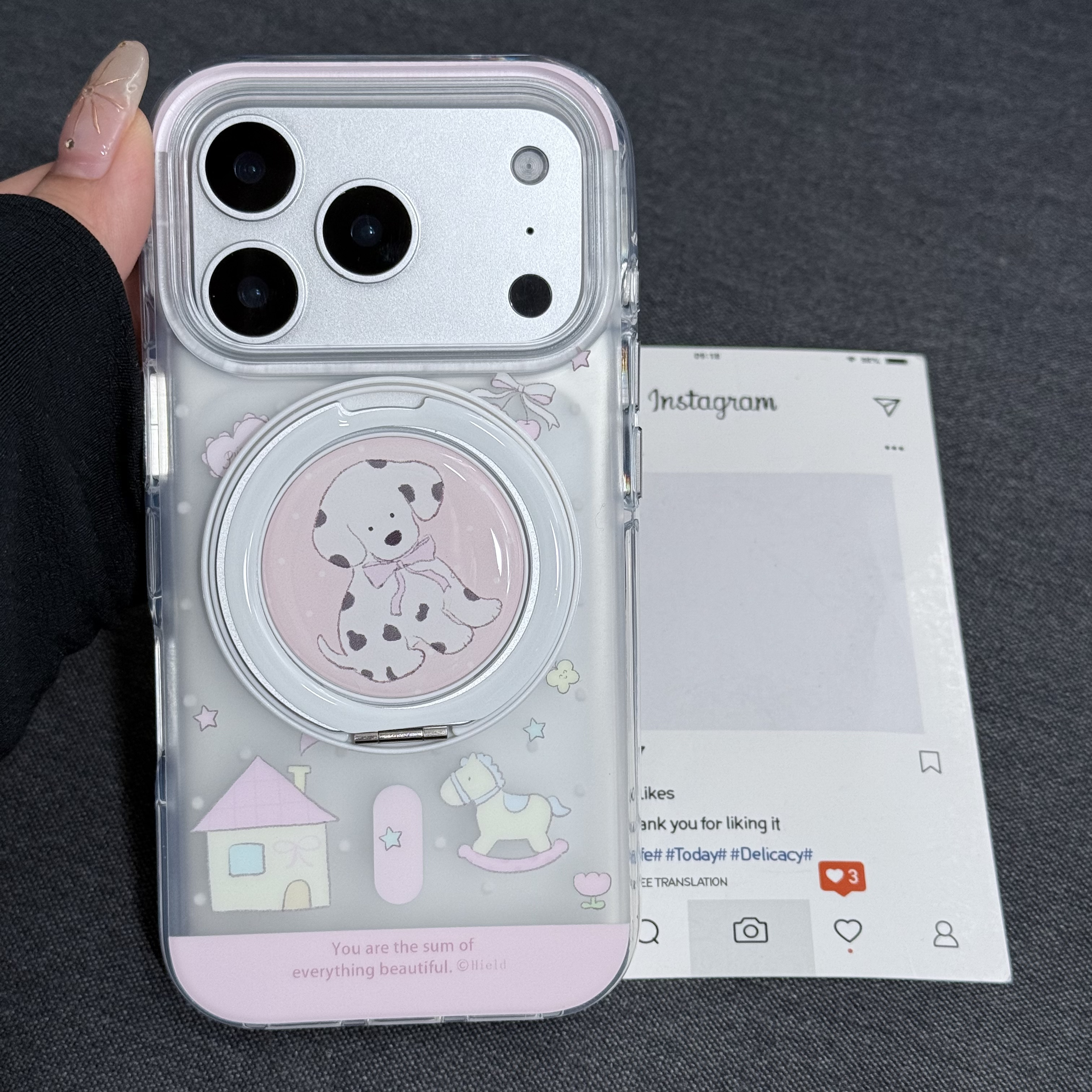 喵六家磨砂透明斑点狗滴胶360 度旋转磁吸手机壳适用于苹果手机
