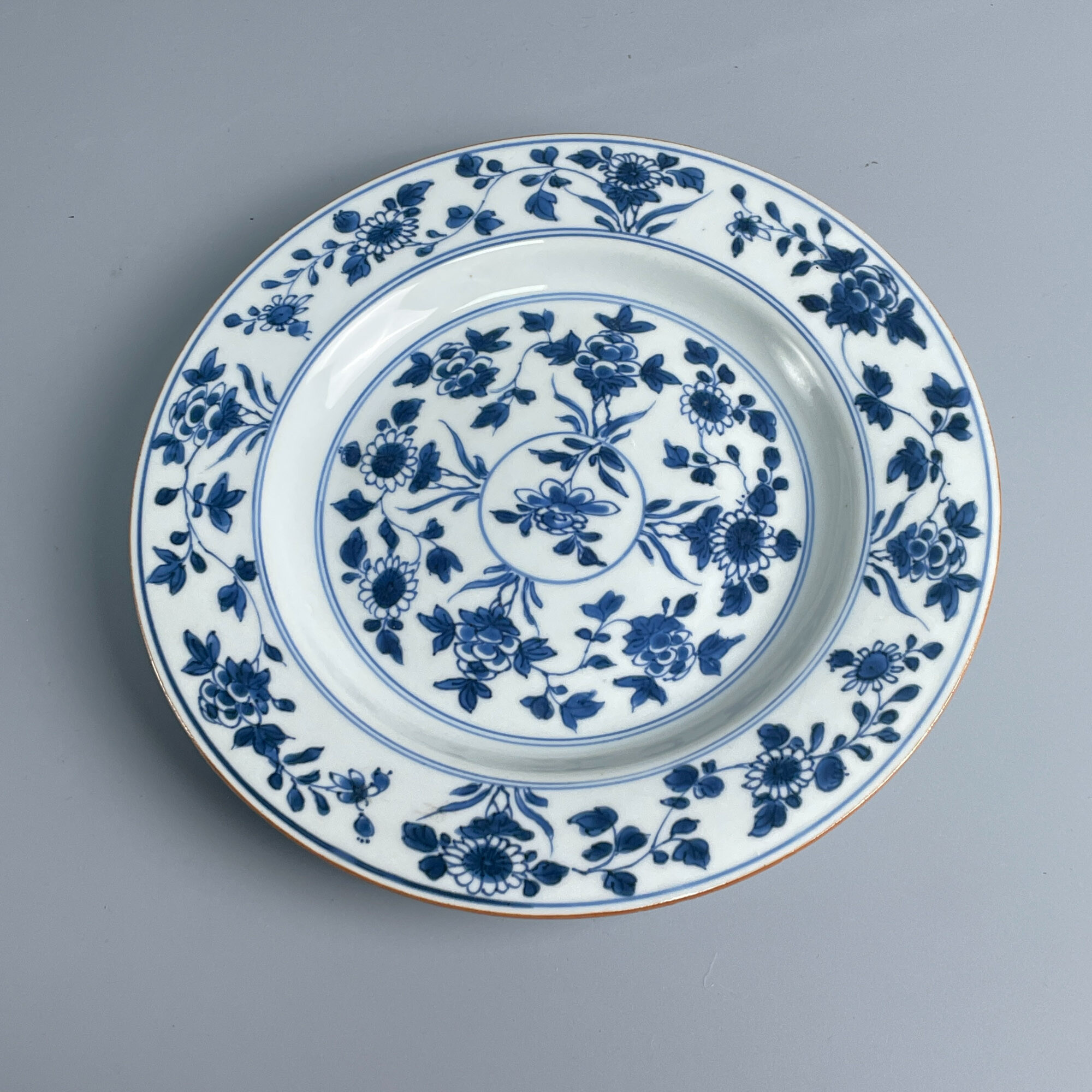 瓷器/古董康熙青花花开富贵盘1-M25CH006629收藏/文物/绣花张