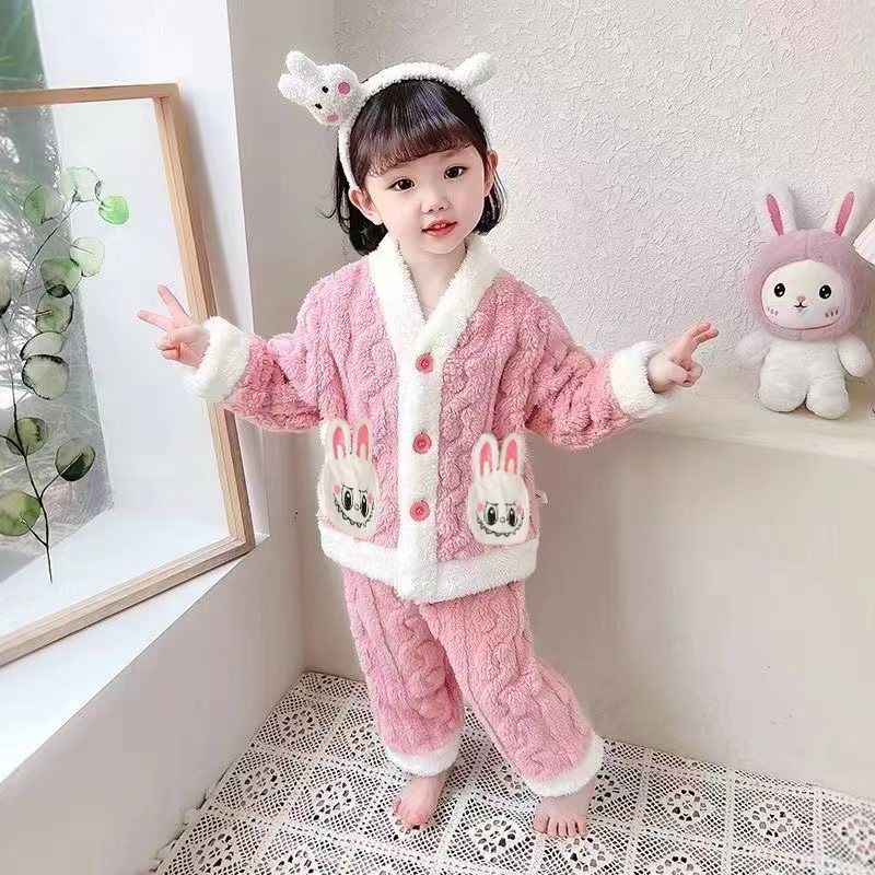 女童家居服儿童珊瑚绒1-10睡衣加厚洋气超萌可爱女宝冬季套拉布布