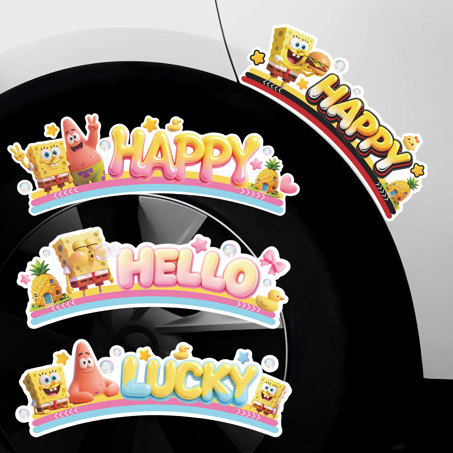 适用于海绵宝宝汽车轮眉装饰贴画创意卡通海绵宝宝划痕遮挡防水贴