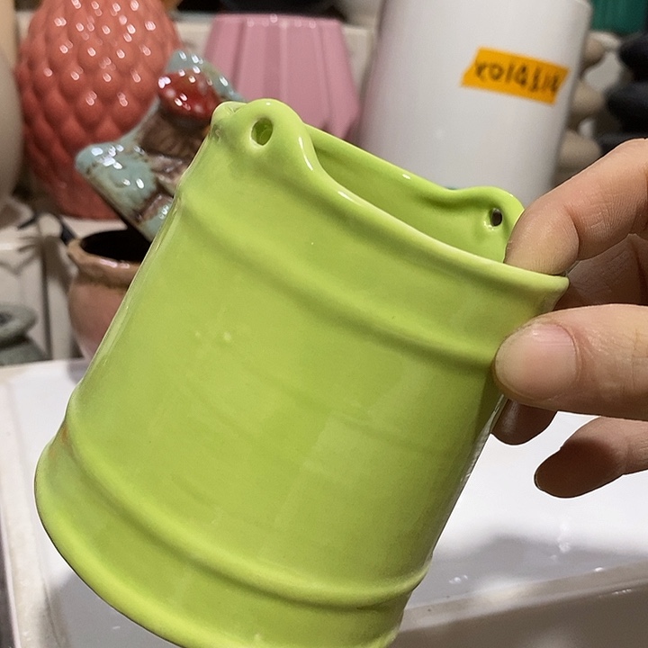 陶摆件陶盆有孔 瑕疵针孔漏釉介意勿拍外口 8外高10