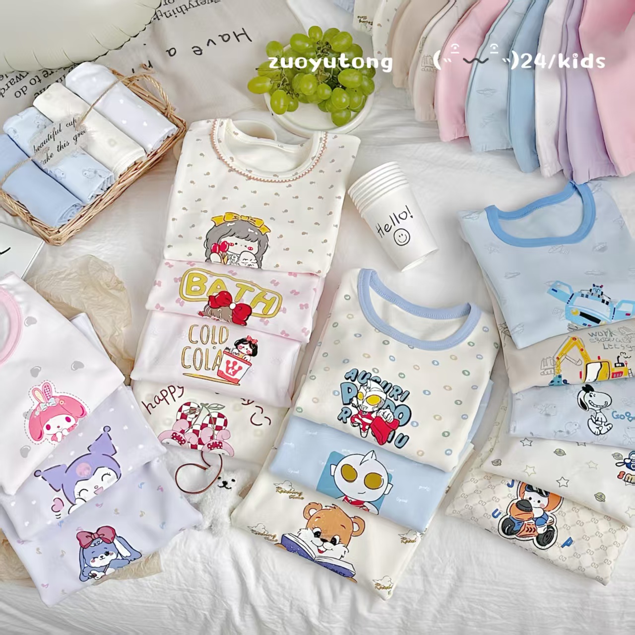 左羽童 纯棉舒绒秋衣套装卡通可爱家居服打底套装