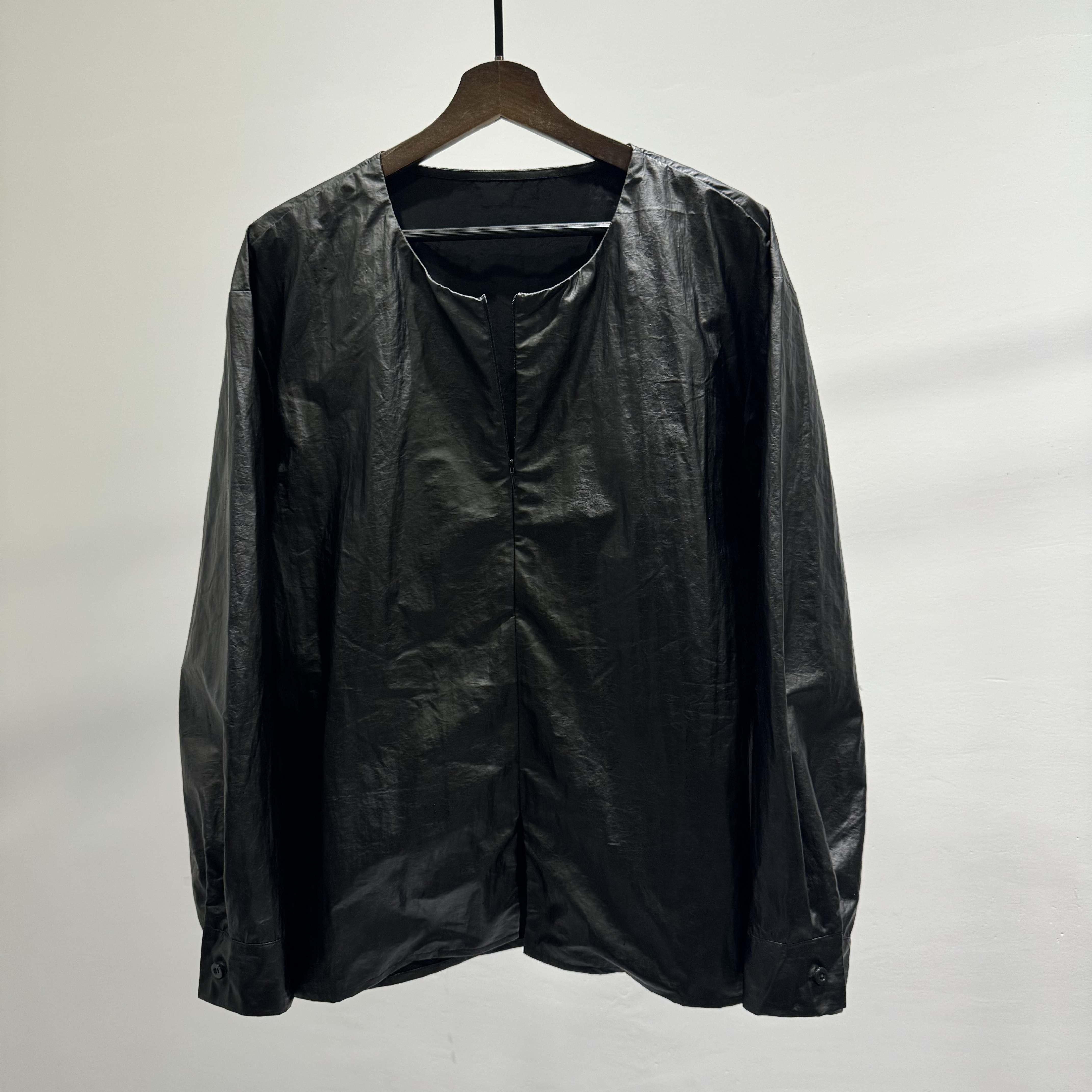 时尚百搭长袖开叉圆领衬衫潮流INS美式休闲气质半拉链上衣