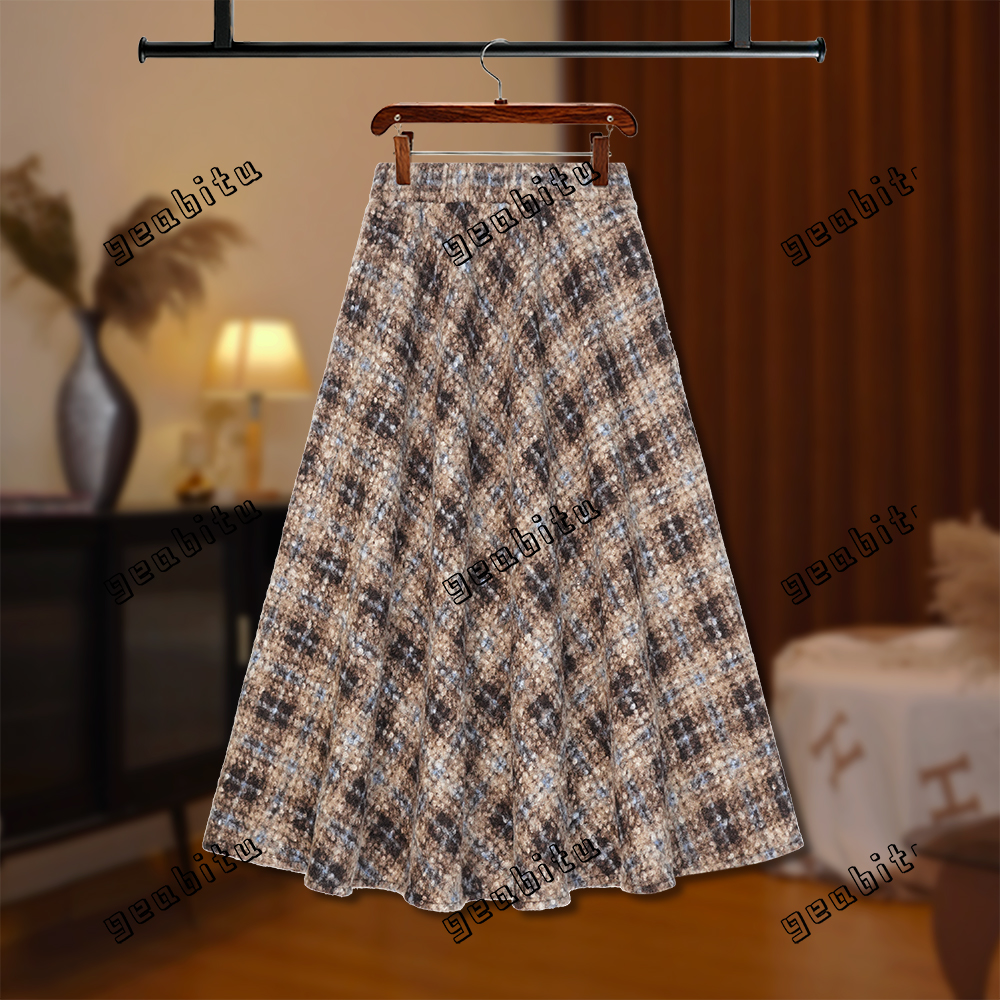 【GG专属】2025秋冬爆款高腰混色格纹毛呢半身裙时尚D8450