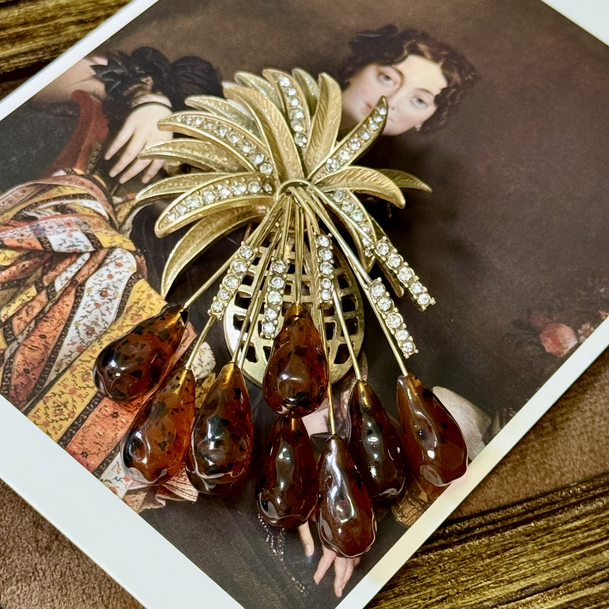 铜合金锆石胸针 「花漾年华」复古西洋大衣胸针中古vintage古典胸针