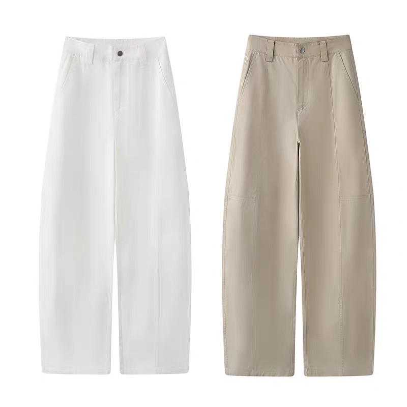 9048夏季2025新款宽松休闲简约百搭弯刀阔腿裤