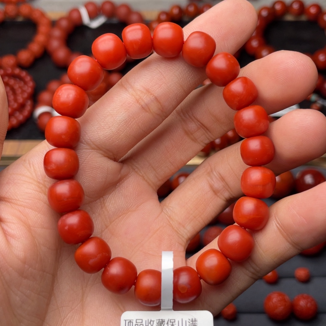 南红玛瑙未镶嵌手串H9.8mm顶品收藏保山满红满肉锦红老型手串