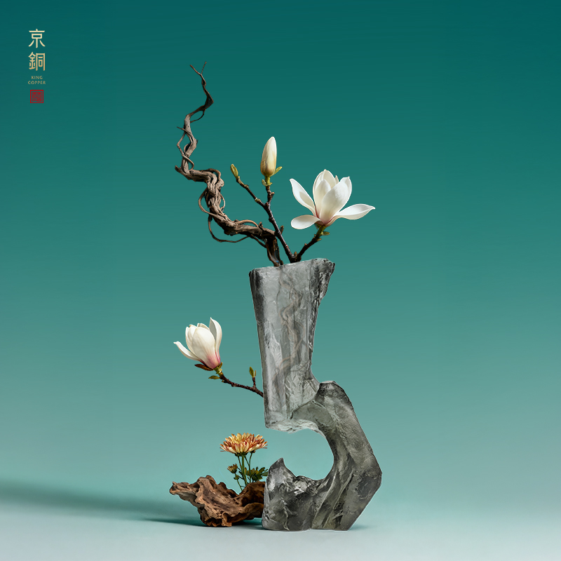 京铜25年新款醒石琉璃摆件新中式花瓶花器茶桌摆件禅意茶空间装饰