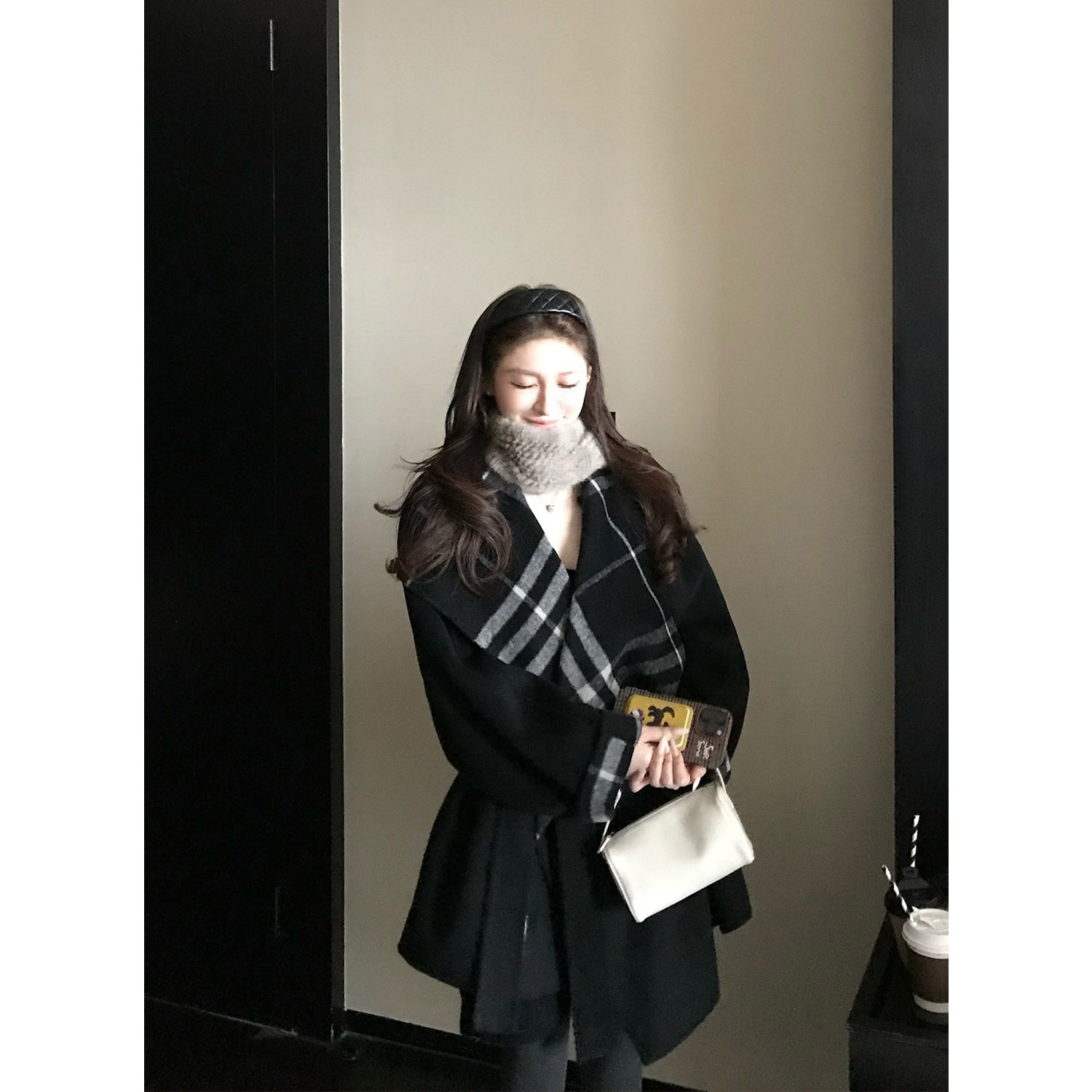 SKK'至简大衣'高奢细支羊驼真丝羊毛 自留AB面随意领双面呢大衣!