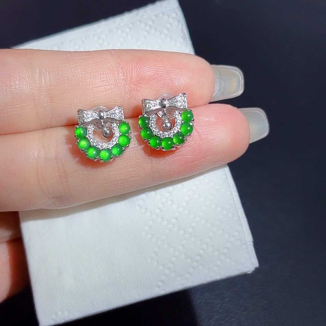 翡翠耳饰银S925镶嵌耳饰