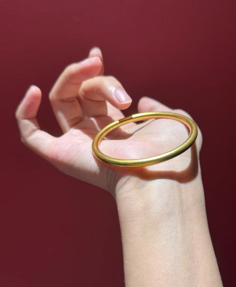 足金圈圈镯甜美风民族风简约女哑光经典磨砂