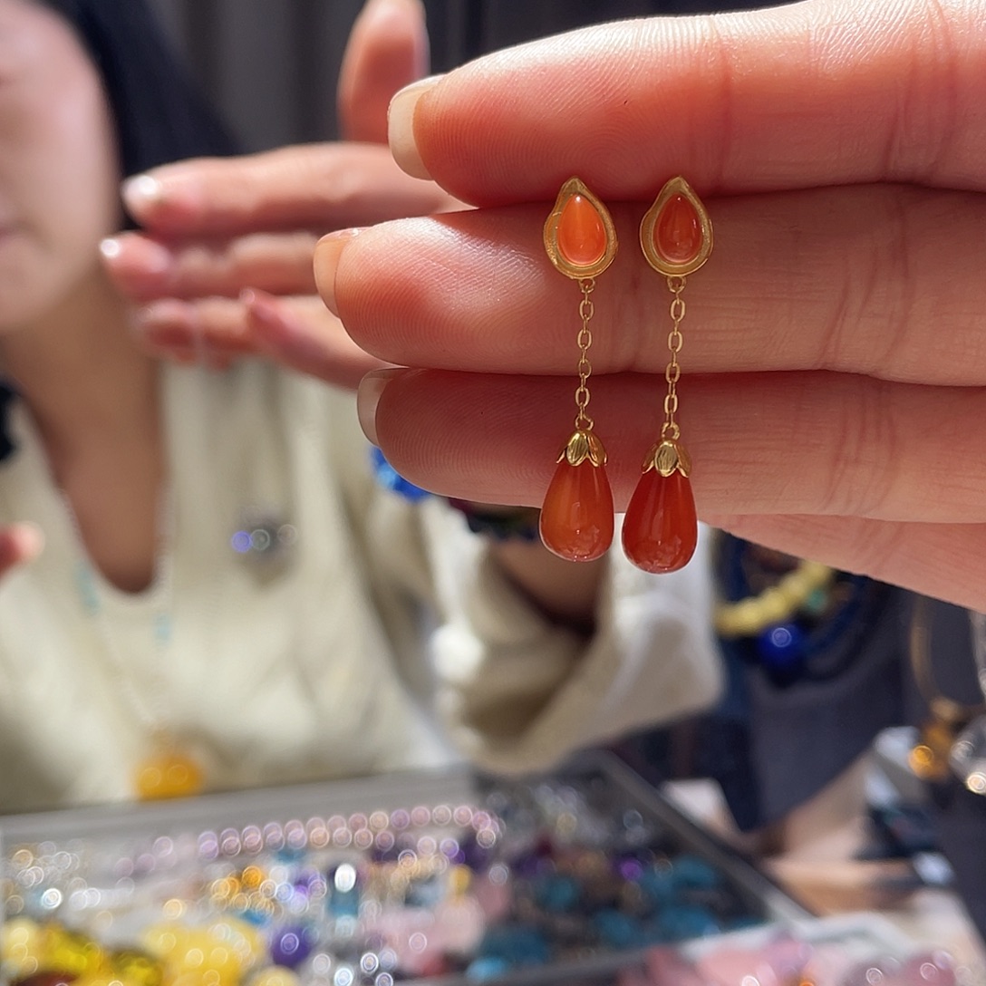 南红玛瑙未镶嵌耳饰大气款