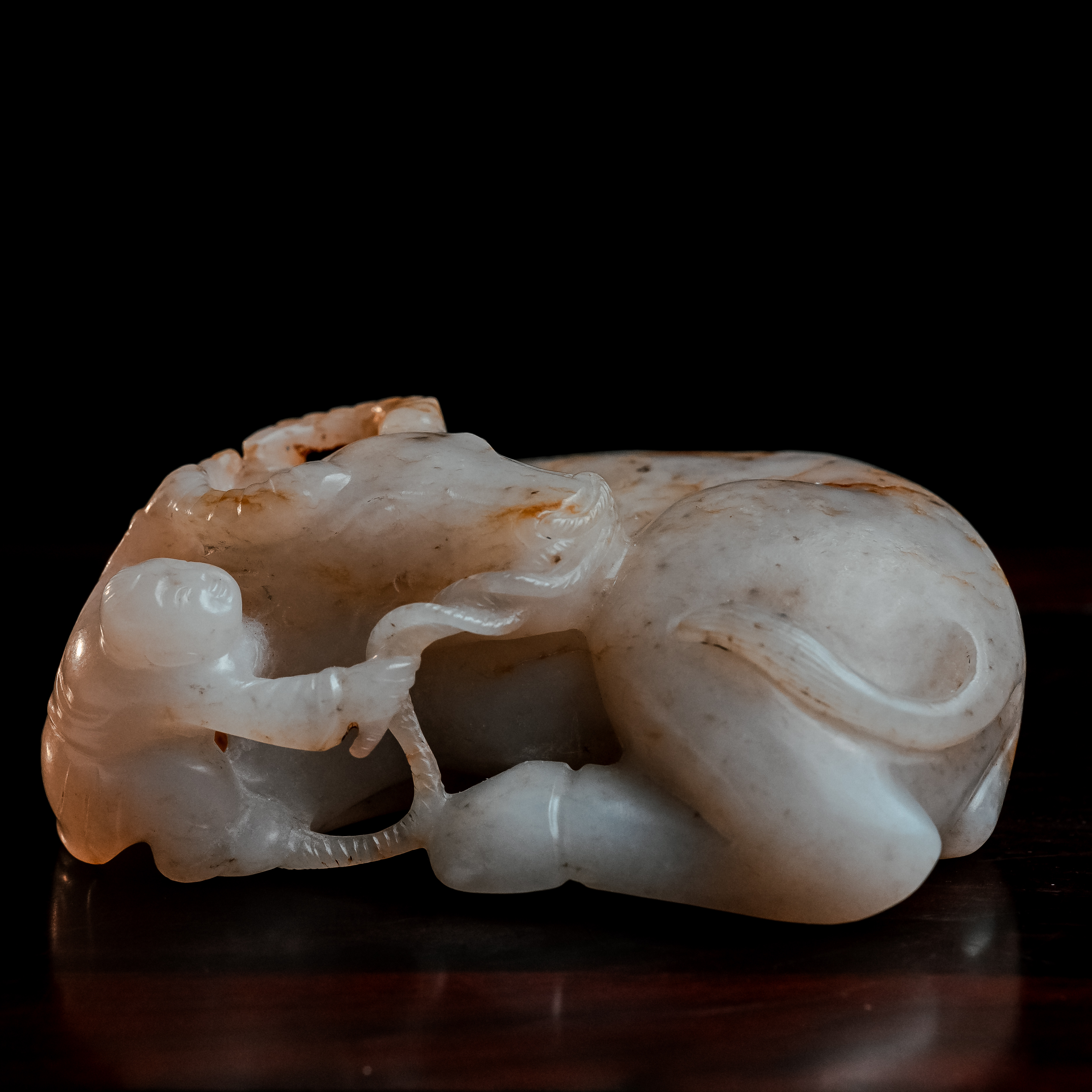 明代和田玉童子牧牛摆件