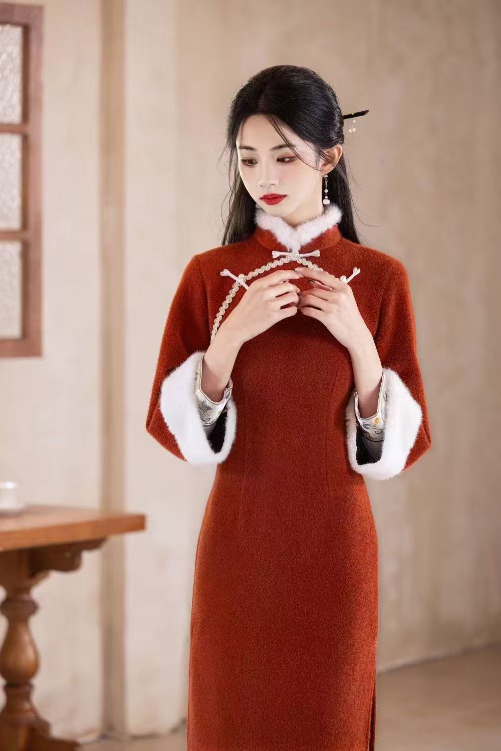 【幸韵-相思】冬季新款新中式旗袍国风典雅加绒日常旗袍裙