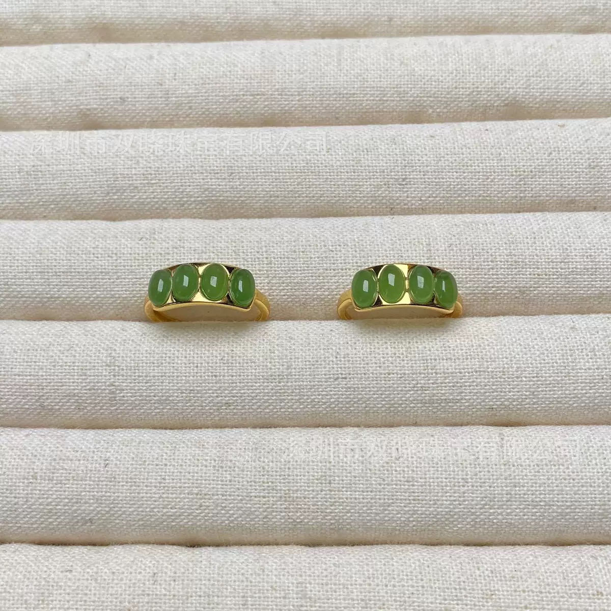 天然和田碧玉排戒蛋面S925银镶精致时尚女士可调节戒指气质