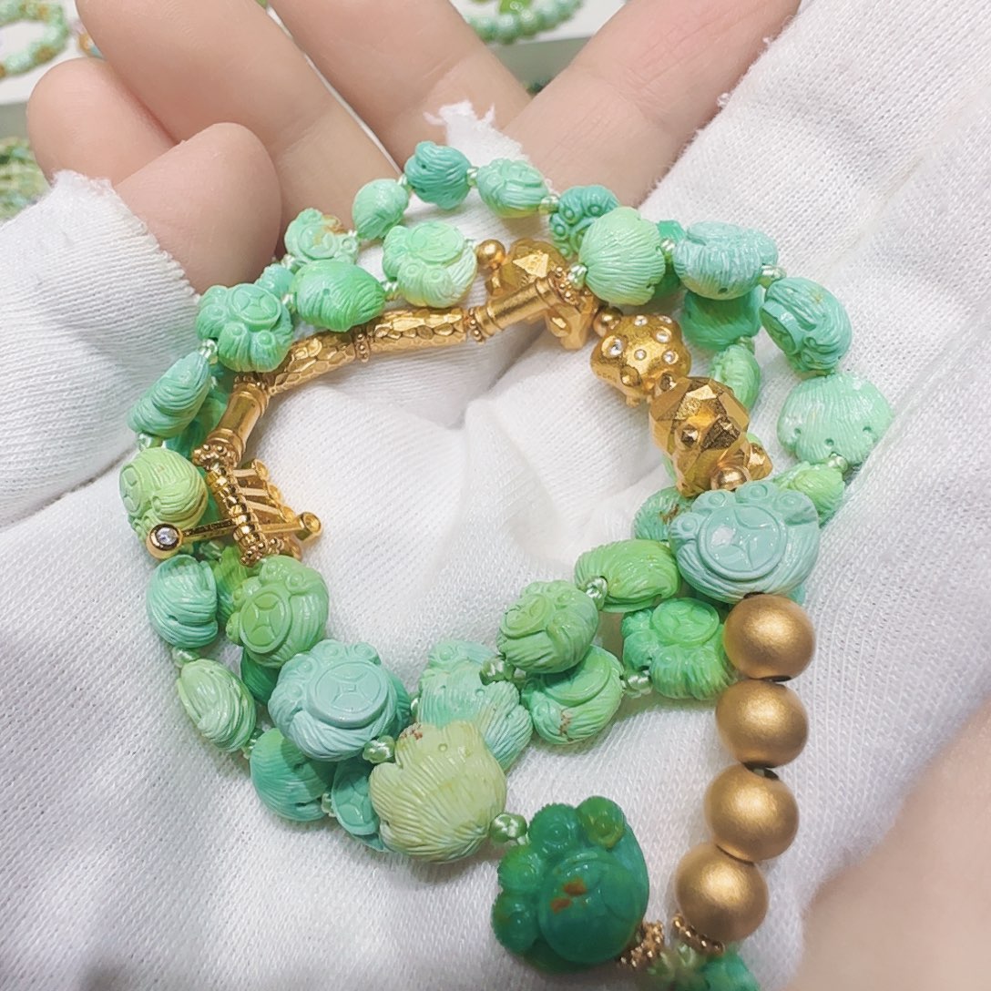 绿松石银S925镀金镶嵌原矿绿松石