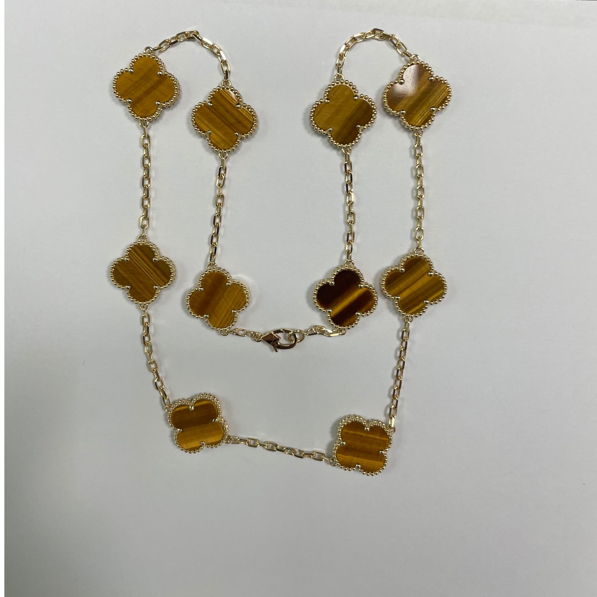 【CHERISH】18k  k黄木变石四叶草十花项链