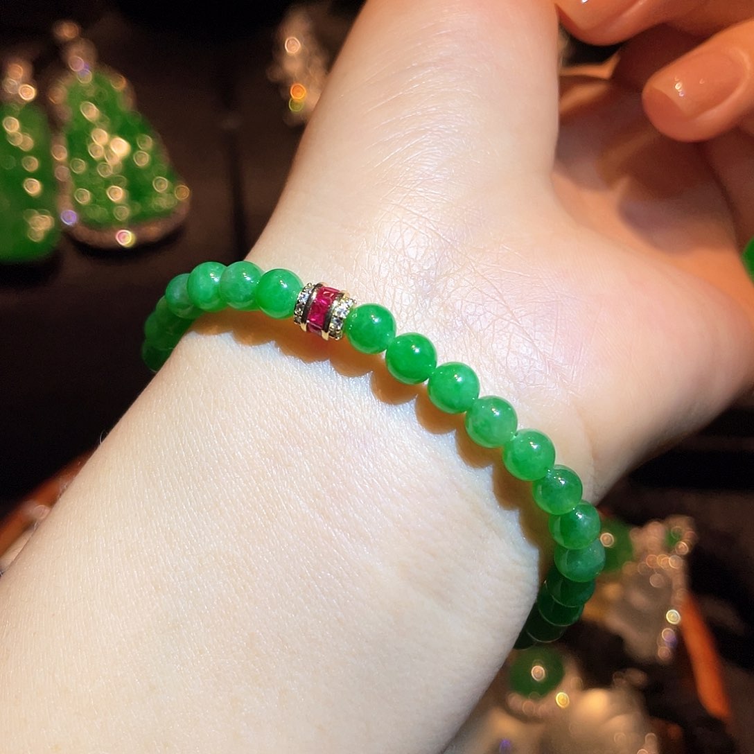 翡翠手链18K金镶嵌手串