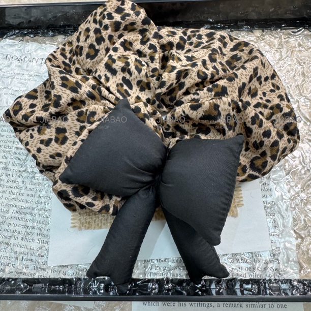 东大门新款高级感豹纹蝴蝶结大肠发圈少女扎发时尚发饰