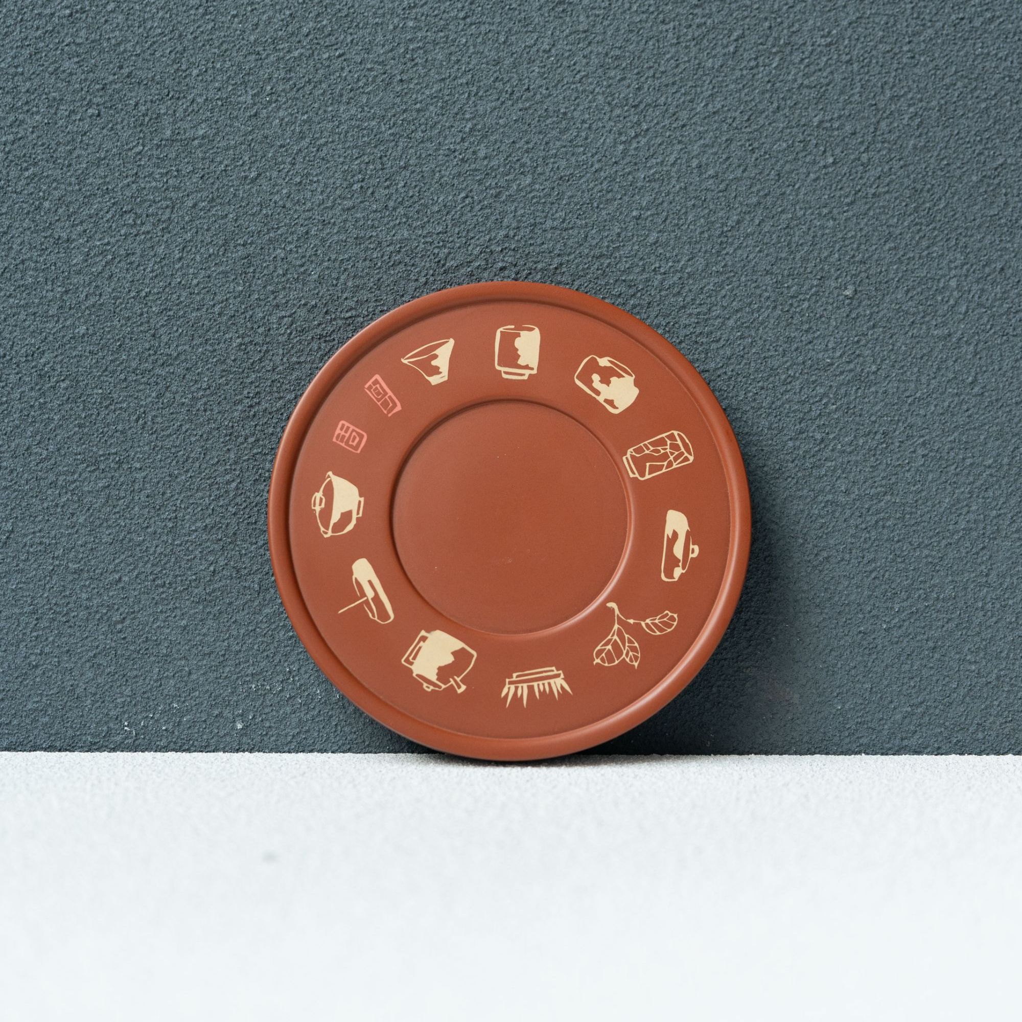 二生陶作精品刻填干泡盘陶瓷纯手工泡台家用圆形