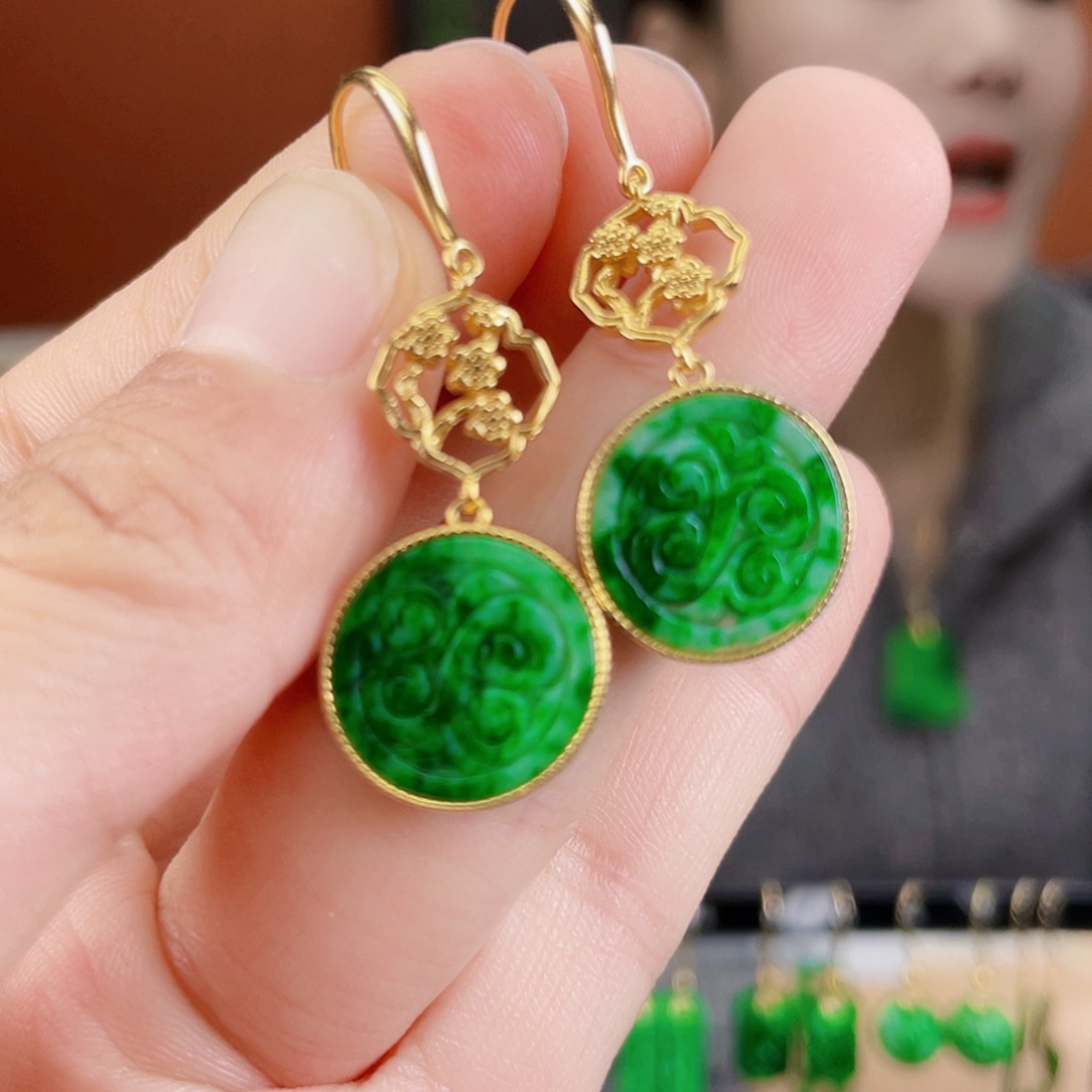 翡翠银S925镶嵌耳饰