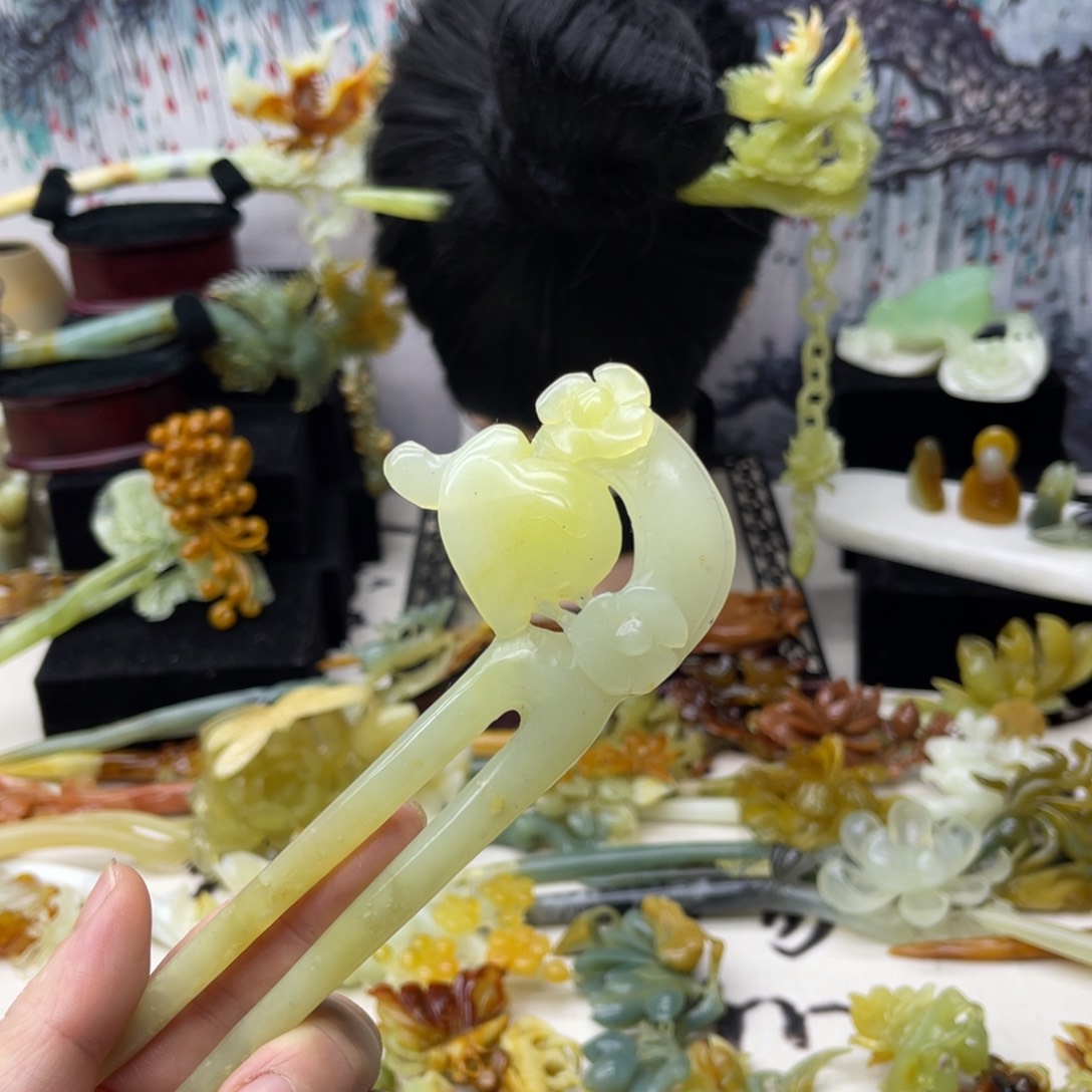 【闪购商品】蛇纹石玉发饰合金