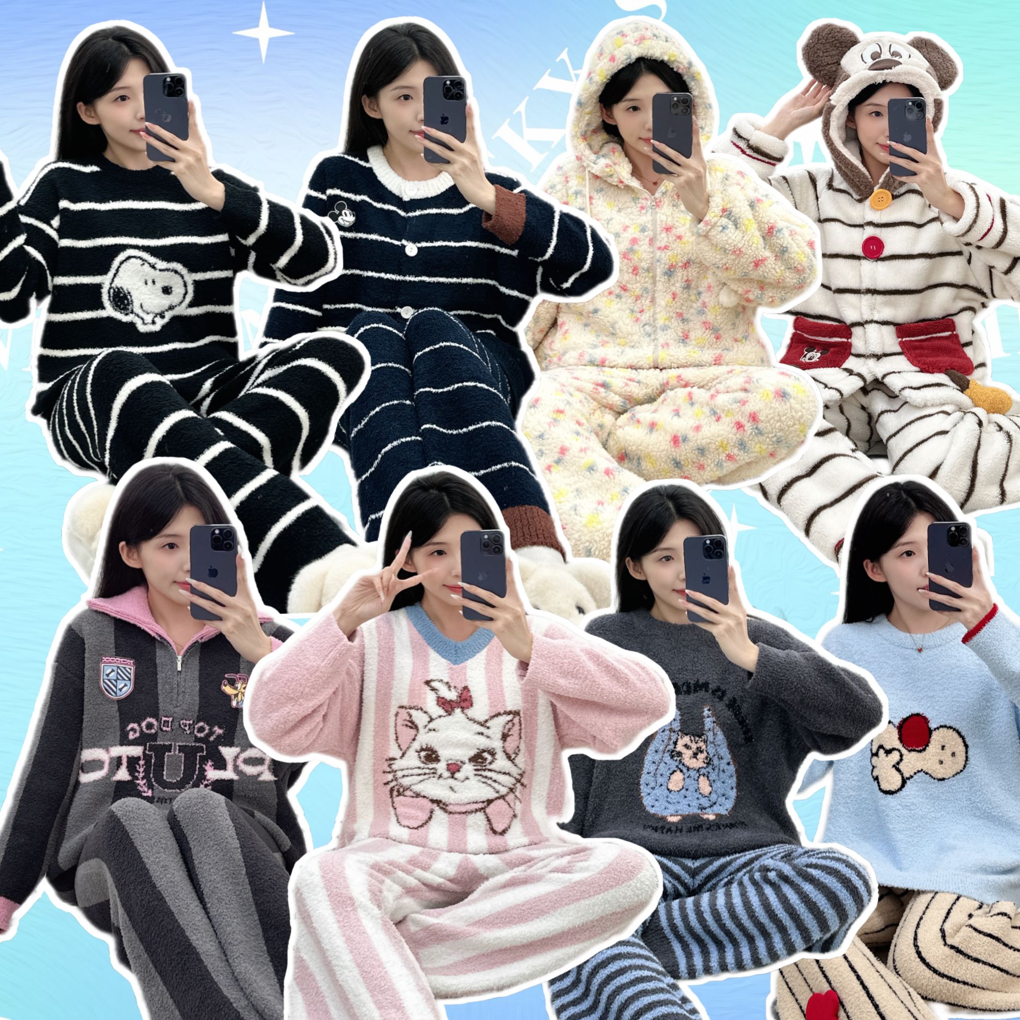 【2号链接】2025韩系睡衣女卡通宽松冬季家居服秋冬季加厚保暖套装