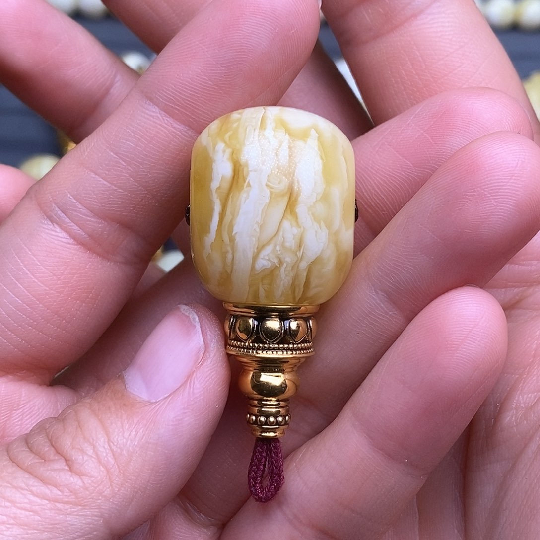 琥珀裸石18K金镶嵌21.2mm 蜜蜡三通